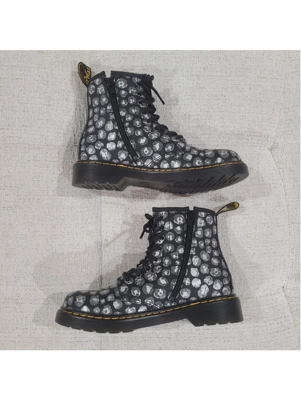 Dr. Martens 1460 Loud Leopard Lace Up Boots Gunmetal Youth US Size 3 UK 2 NEW